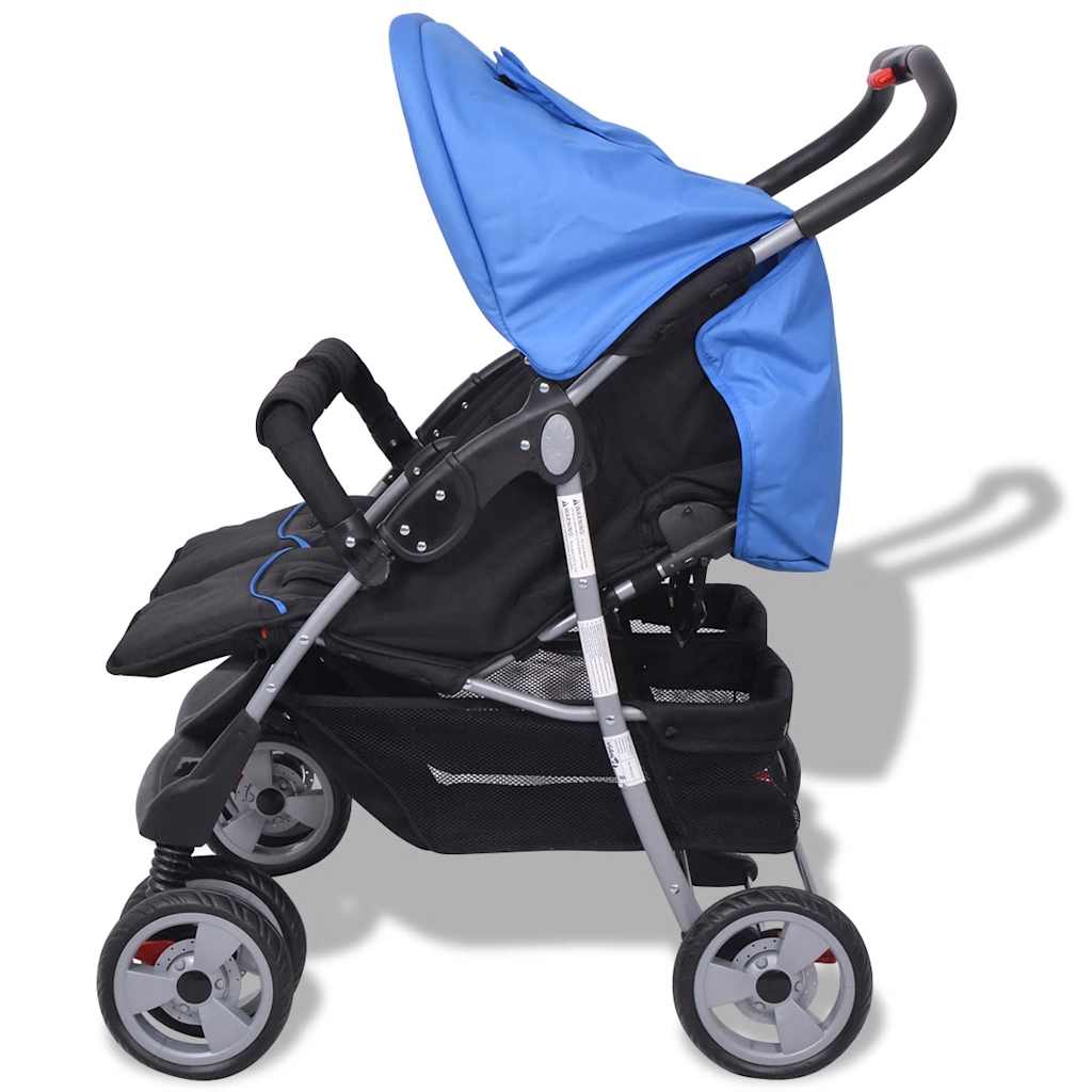 Steel Blue and Black Double Seat Stroller