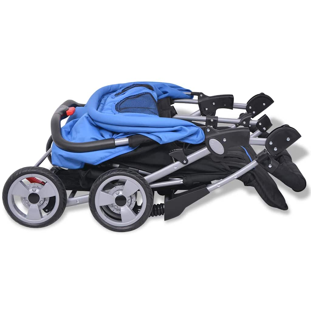 Steel Blue and Black Double Seat Stroller