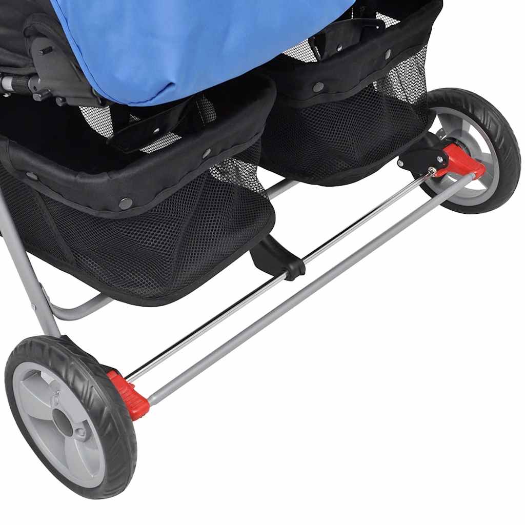 Steel Blue and Black Double Seat Stroller