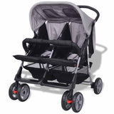 Steel Grey and Black Double Seat Stroller