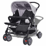 Steel Grey and Black Double Seat Stroller