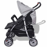 Steel Grey and Black Double Seat Stroller