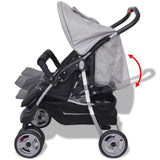 Steel Grey and Black Double Seat Stroller