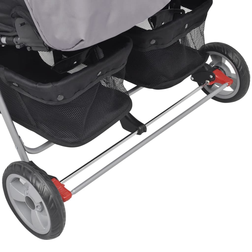 Steel Grey and Black Double Seat Stroller