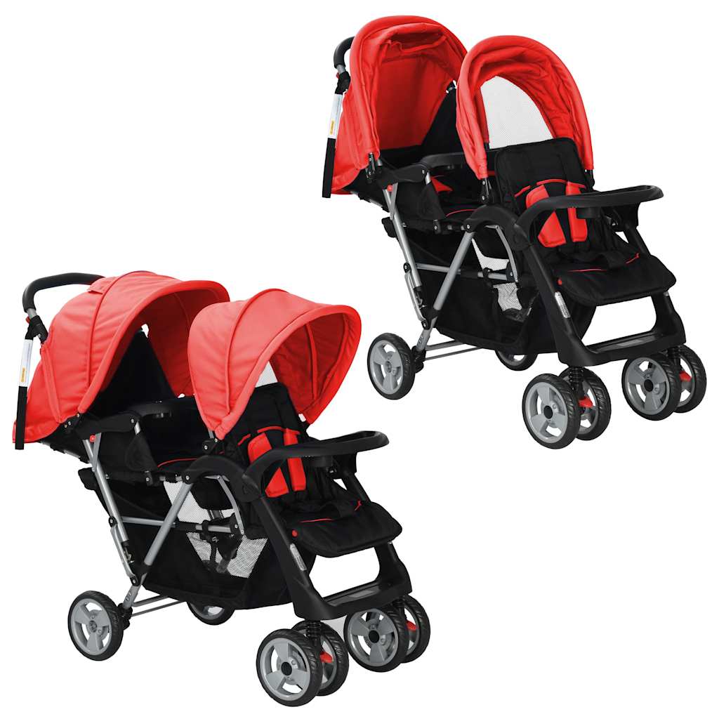 Red and black steel double stroller