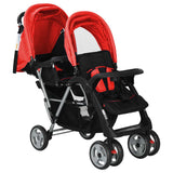 Red and black steel double stroller