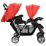 Red and black steel double stroller