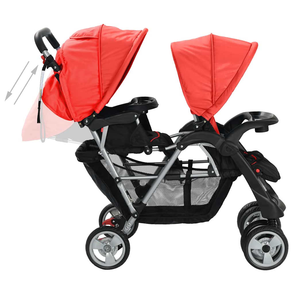 Red and black steel double stroller