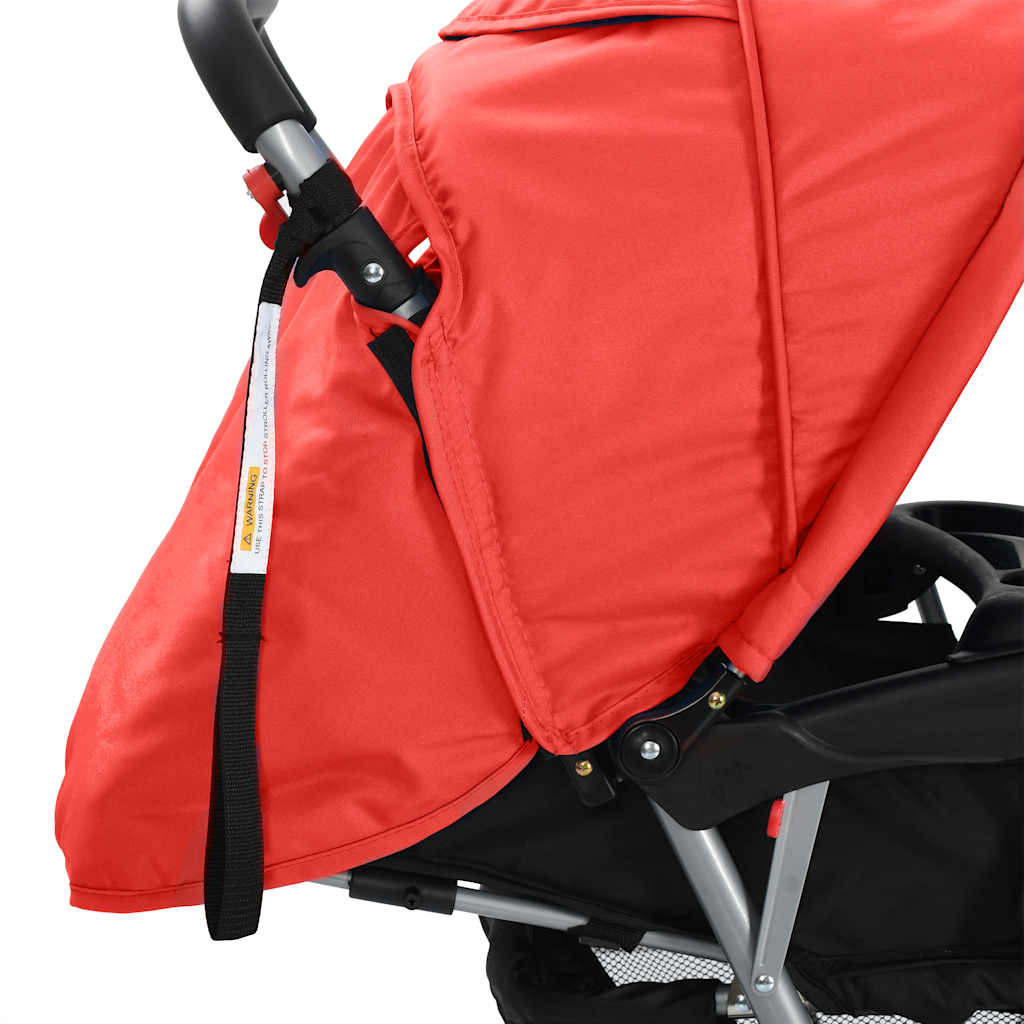 Red and black steel double stroller