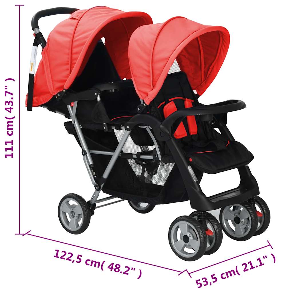 Red and black steel double stroller