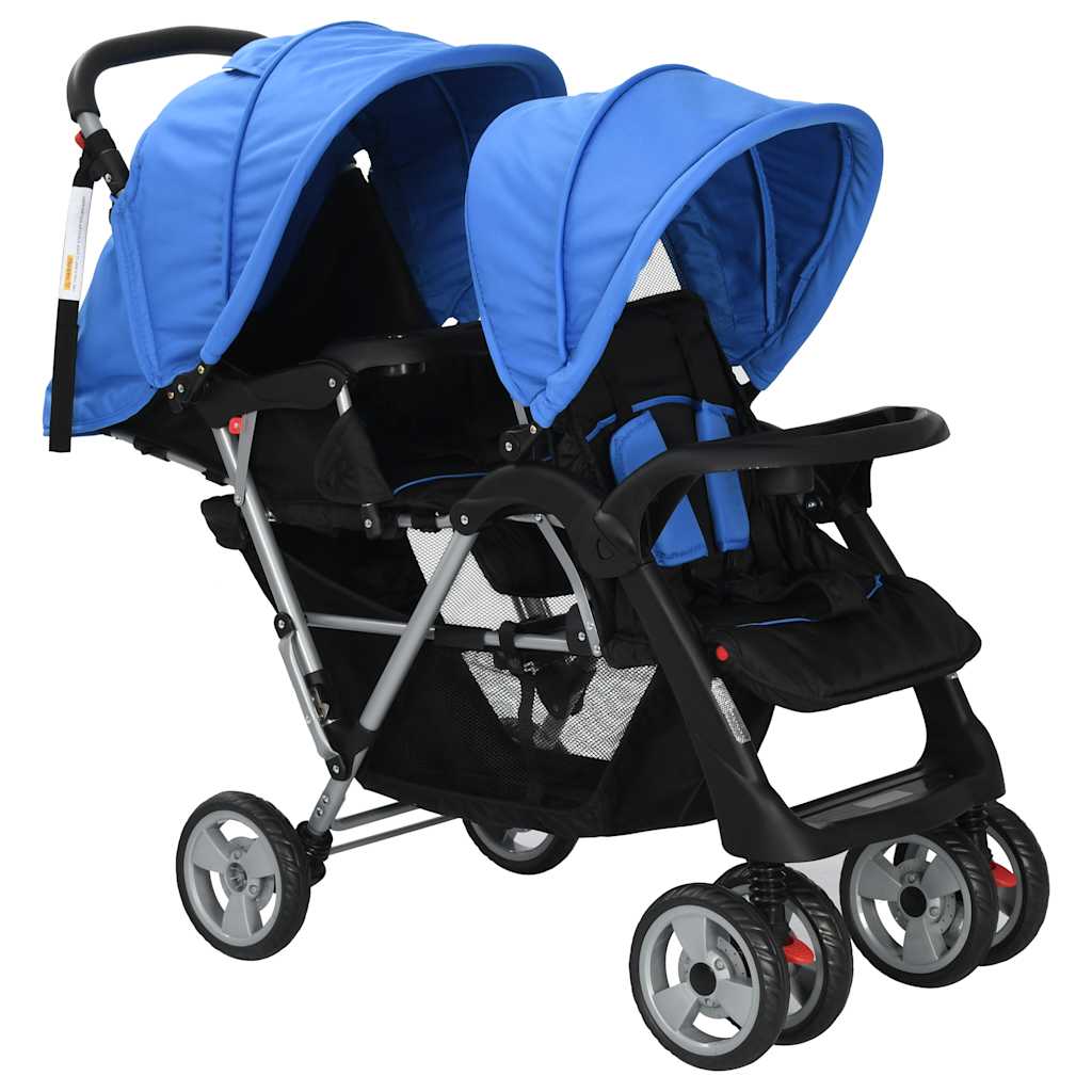 Two-seater stroller steel blue and black