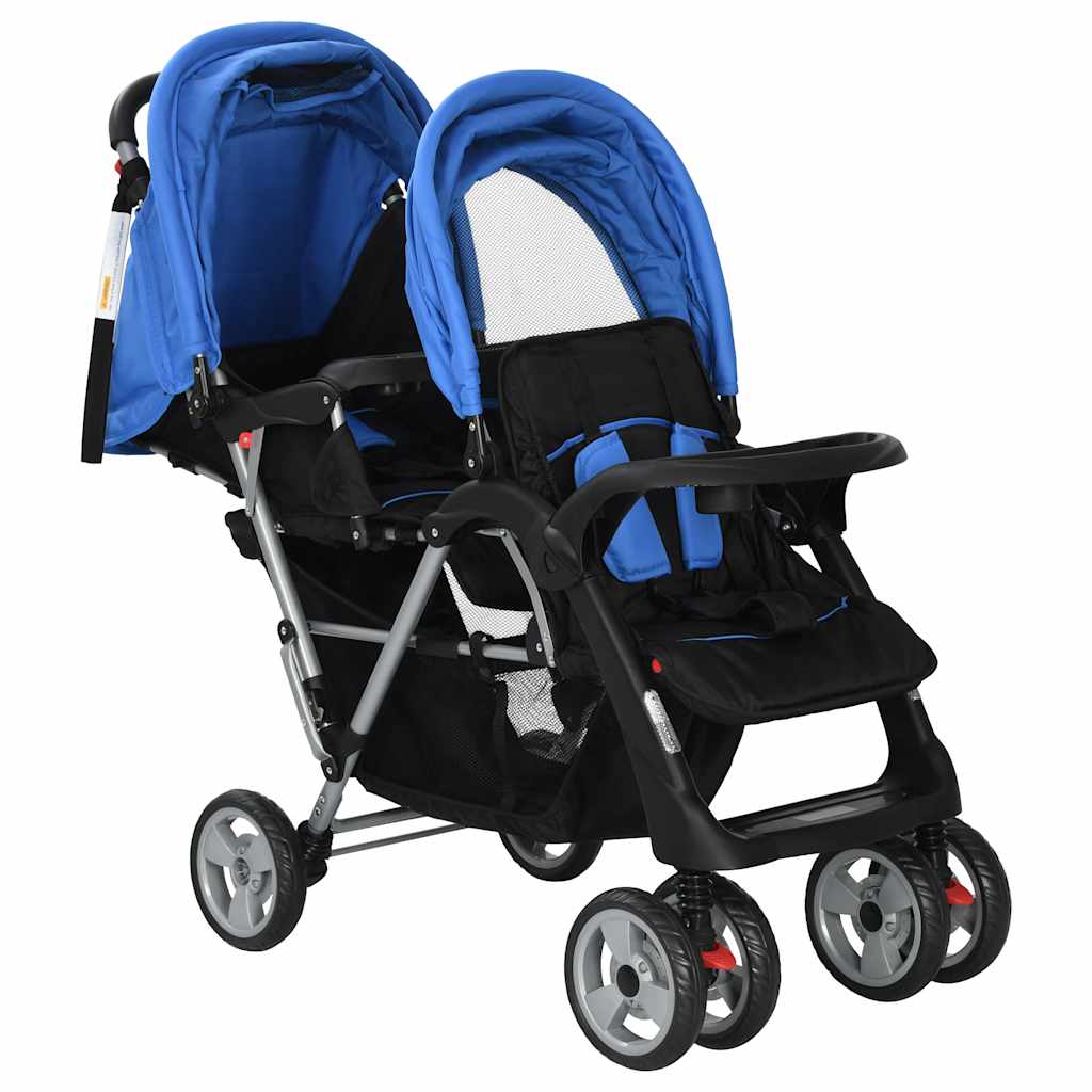 Two-seater stroller steel blue and black