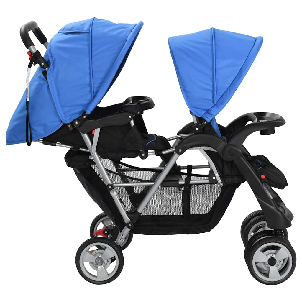 Two-seater stroller steel blue and black