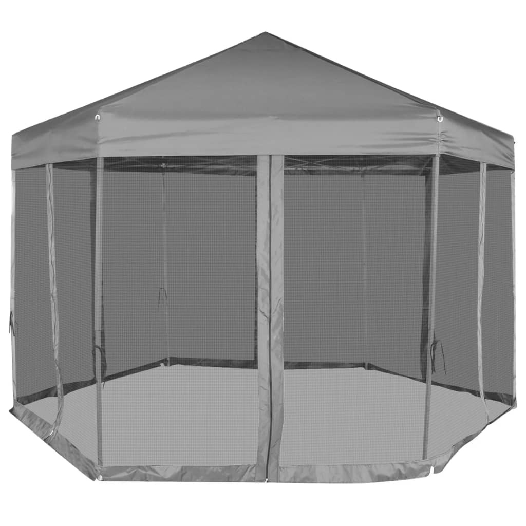 Chapiteau hexagonal avec 6 parois latérales Gris 3,6x3,1 m