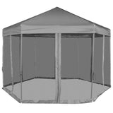 Chapiteau hexagonal avec 6 parois latérales Gris 3,6x3,1 m