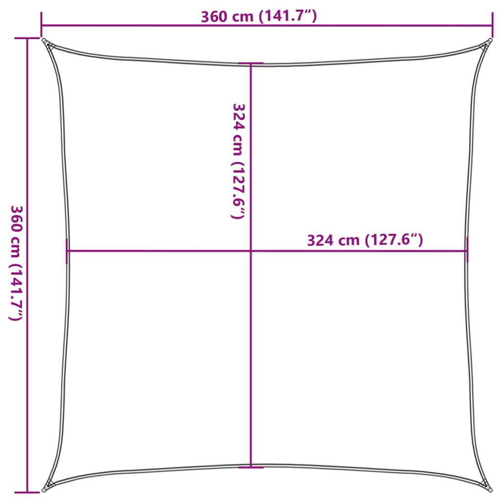 Parasol en PEHD carré 3,6 x 3,6 m Crème