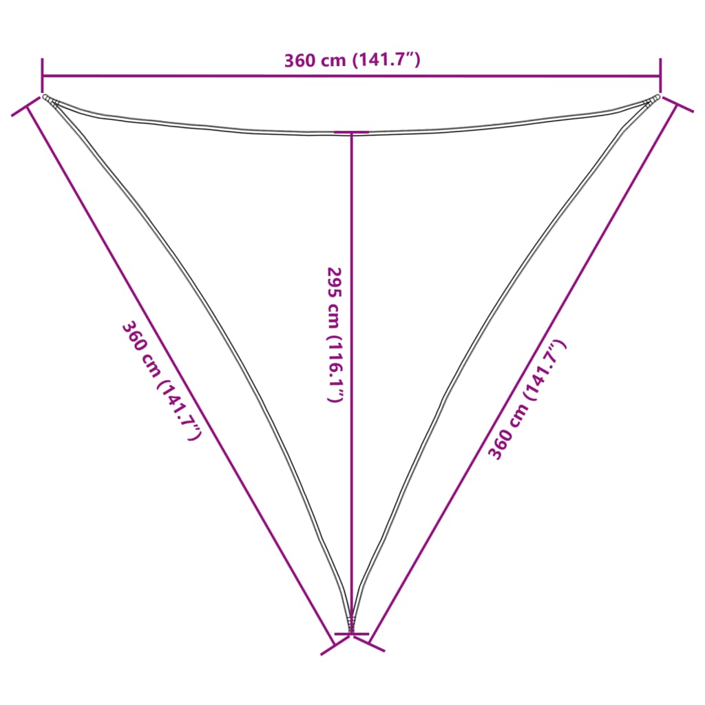 Voile de parasol tissu oxford triangulaire 3,6x3,6x3,6 m crème