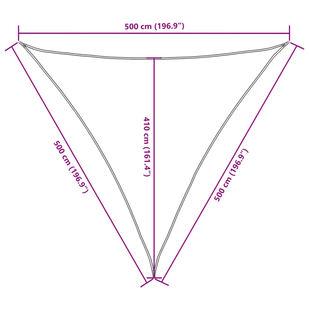 Voile de parasol tissu oxford triangulaire 5x5x5 m crème