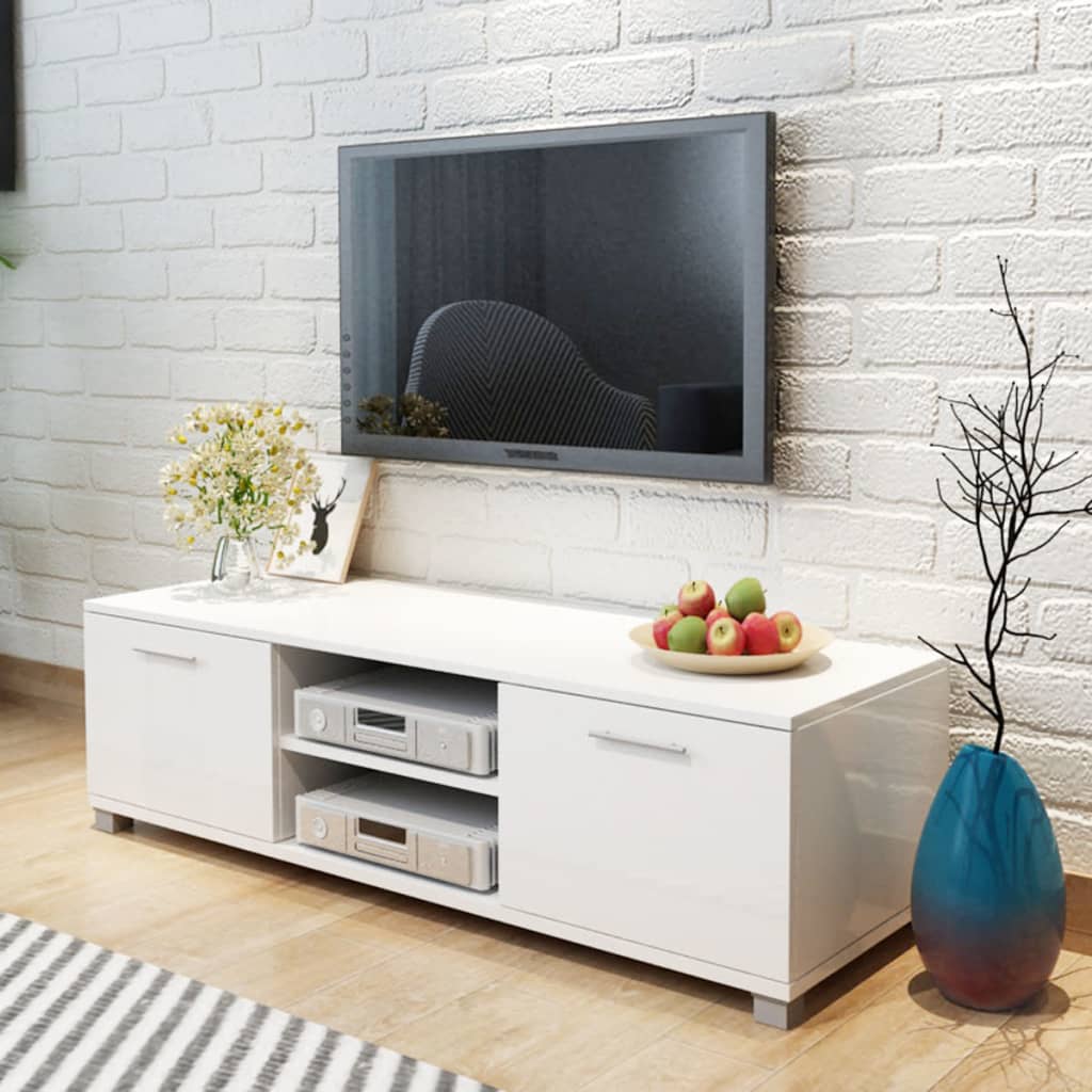 Meuble TV Blanc brillant 120x40,5x35 cm