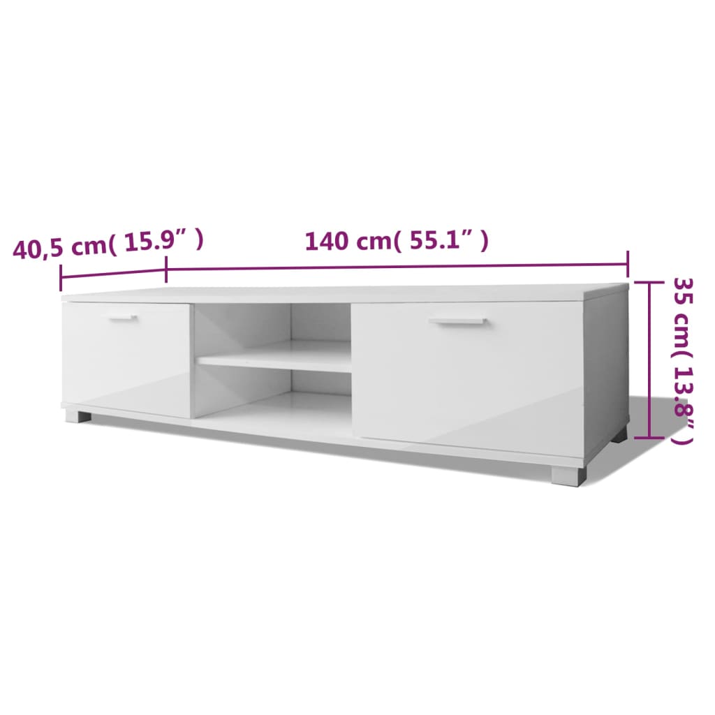 Meuble TV Blanc brillant 140x40,5x35 cm