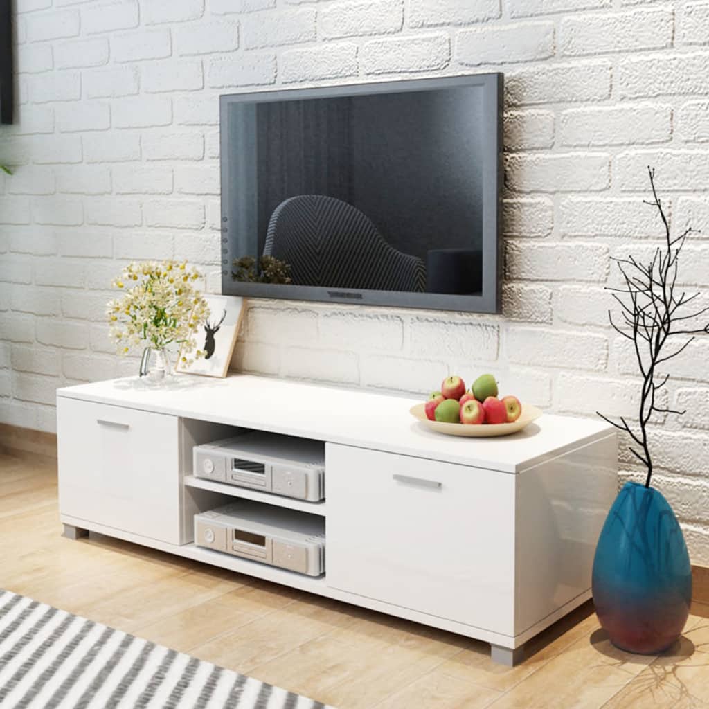 Meuble TV Blanc brillant 140x40,5x35 cm