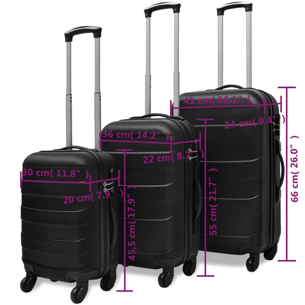 Ensemble de valises rigides 3 pcs Noir 45,5/55/66 cm