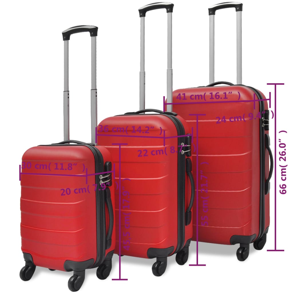 Valise rigide 3 pièces Rouge 45,5/55/66 cm