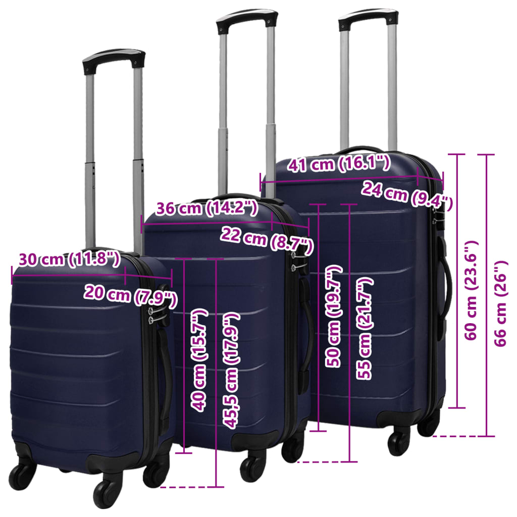 Valise rigide 3 pièces Bleu 45,5/55/66 cm