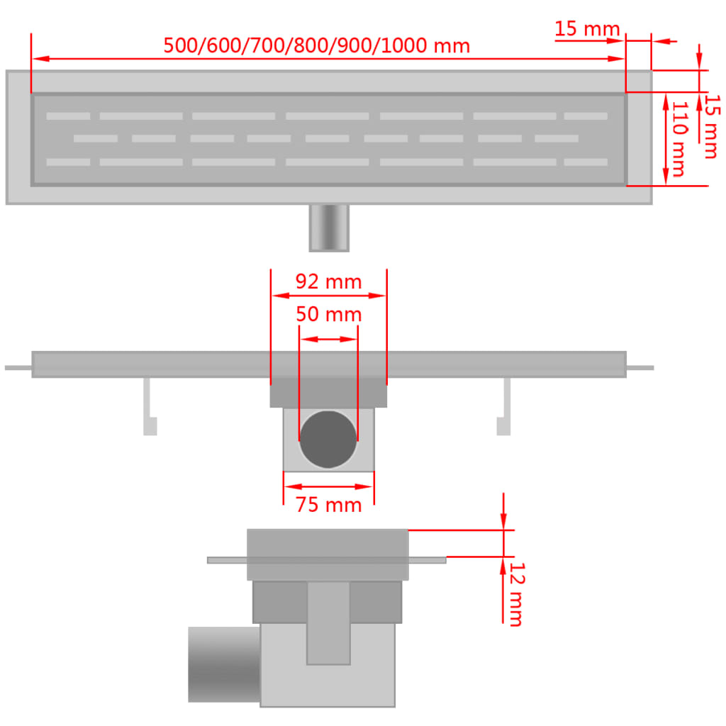 Drain de douche linéaire 530 x 140 mm acier inoxydable