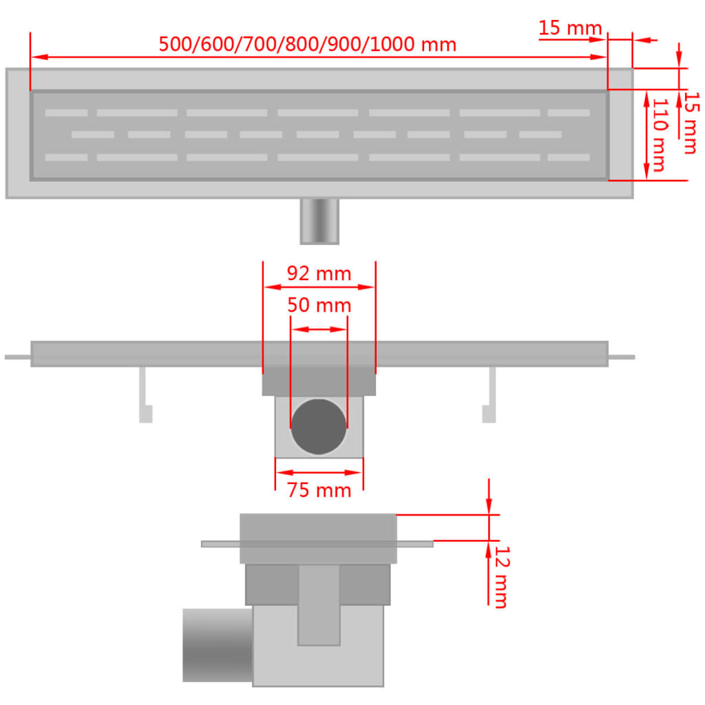 Drain de douche linéaire 630 x 140 mm Acier inoxydable