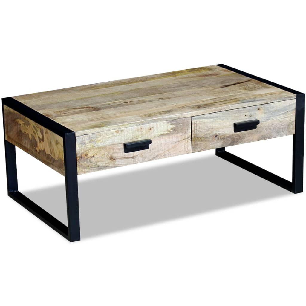 Table basse avec 2 tiroirs Bois de manguier massif 100x60x40 cm