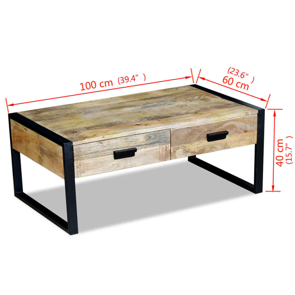 Table basse avec 2 tiroirs Bois de manguier massif 100x60x40 cm