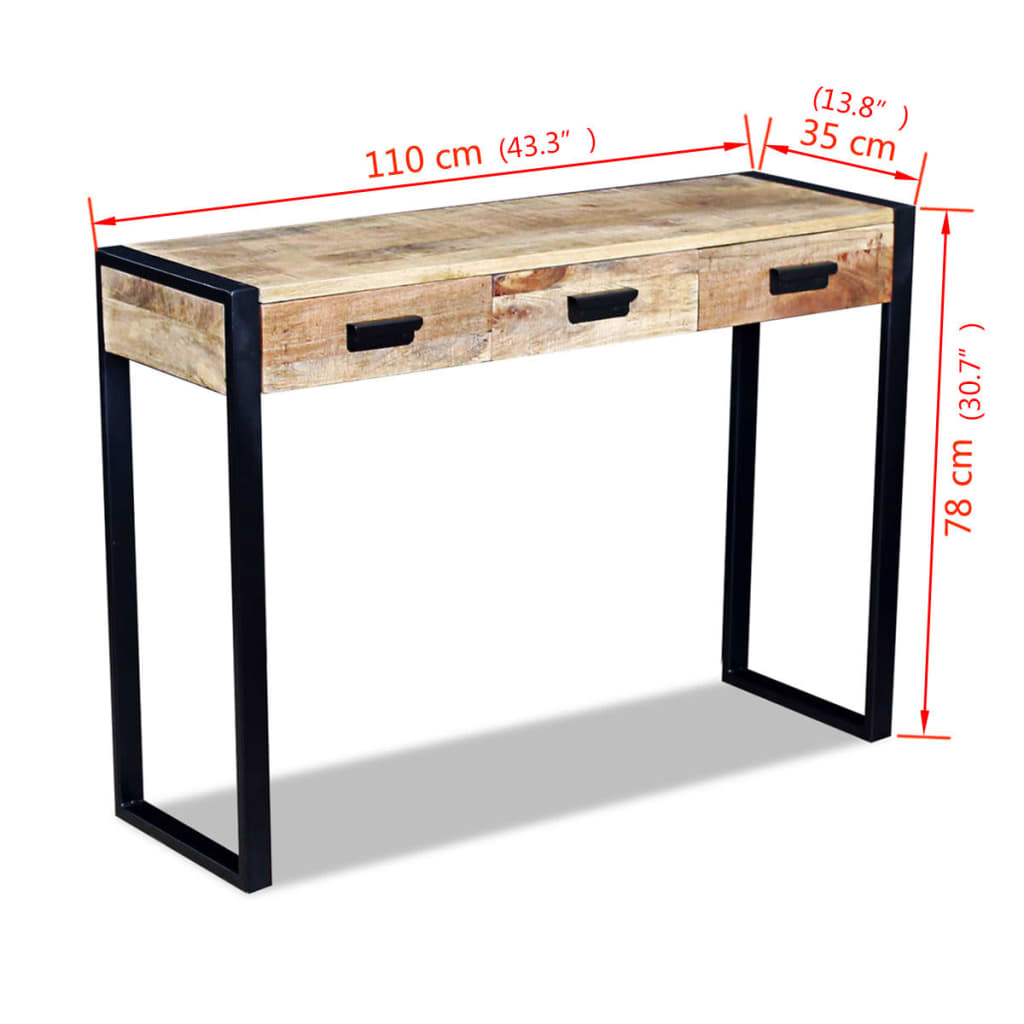 Konsolentisch mit 3 Schubladen Mangoholz 110x35x78 cm