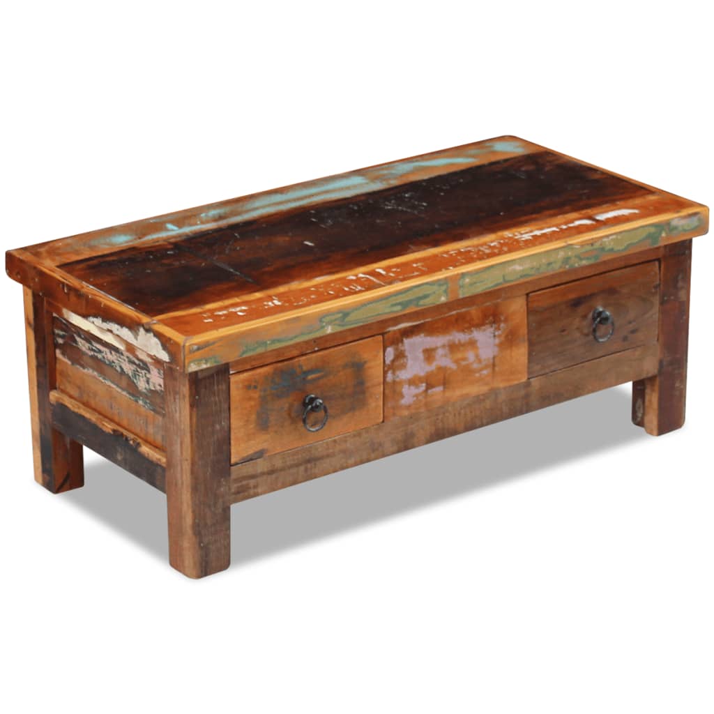 Table basse à tiroirs Bois de récupération 90x45x35 cm