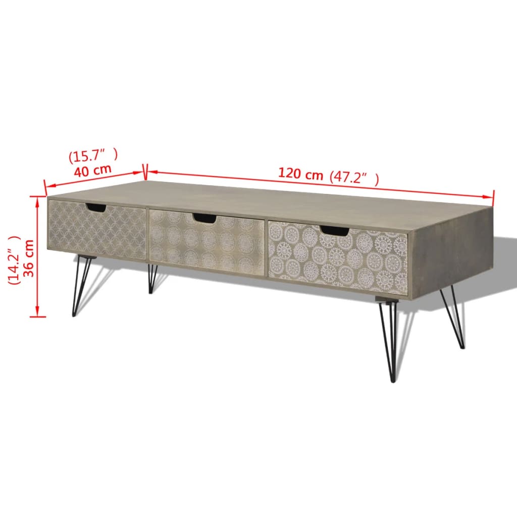 Meuble TV avec 3 tiroirs 120x40x36 cm gris