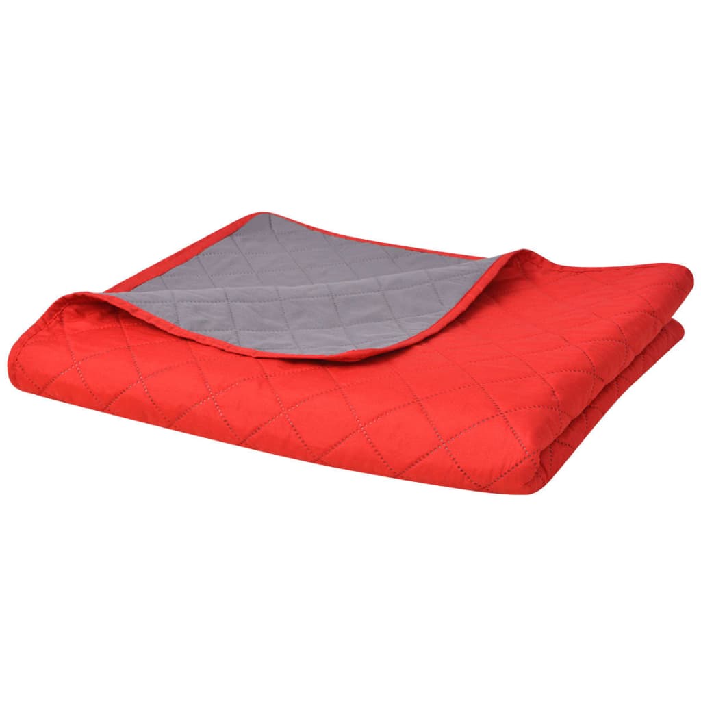 Doppelseitige gesteppte Tagesdecke Rot und Grau 230x260 cm