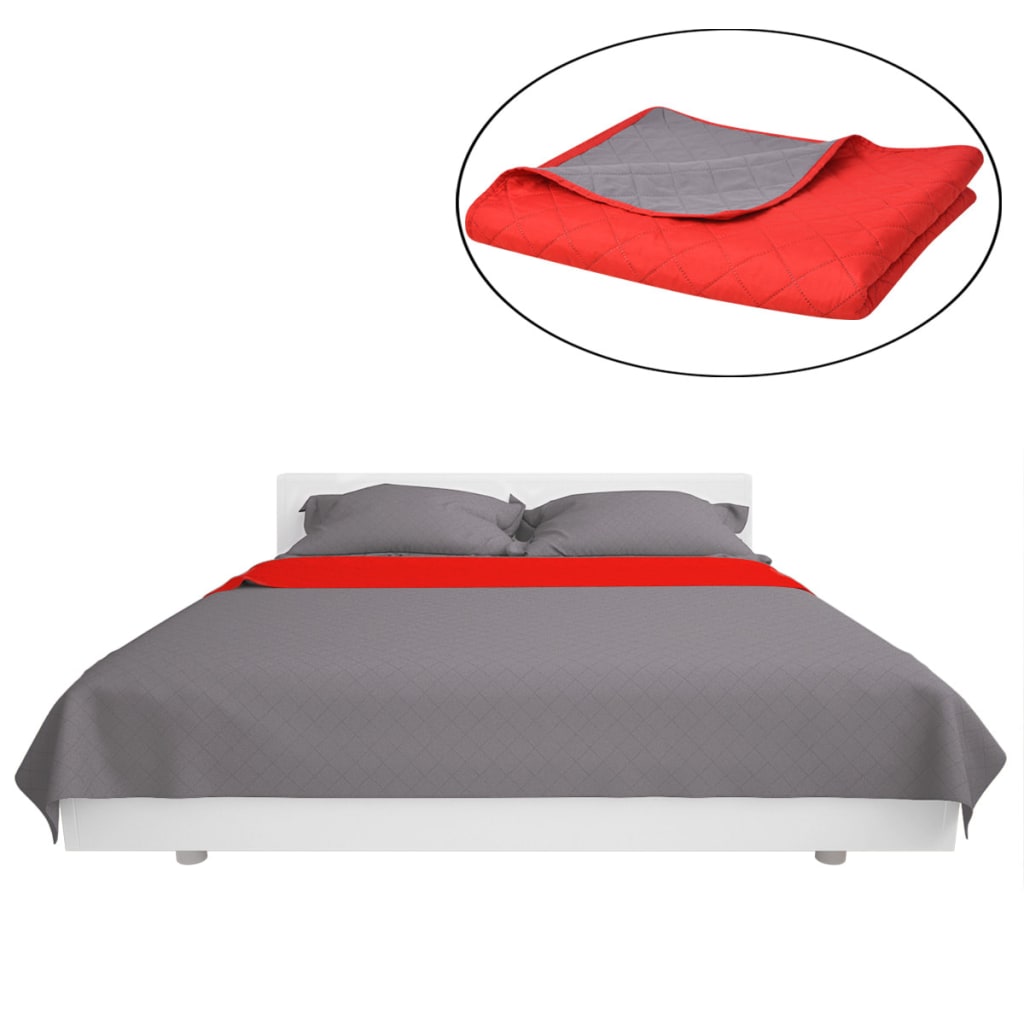 Doppelseitige gesteppte Tagesdecke Rot und Grau 230x260 cm