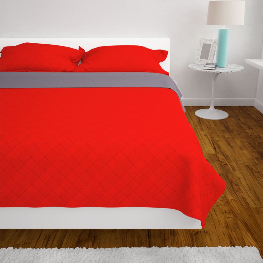 Doppelseitige gesteppte Tagesdecke Rot und Grau 230x260 cm