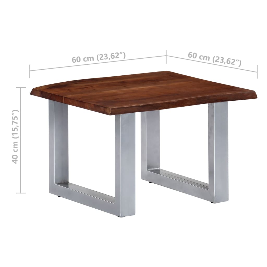 Table basse avec bord naturel 60x60x40 cm Bois d'acacia massif