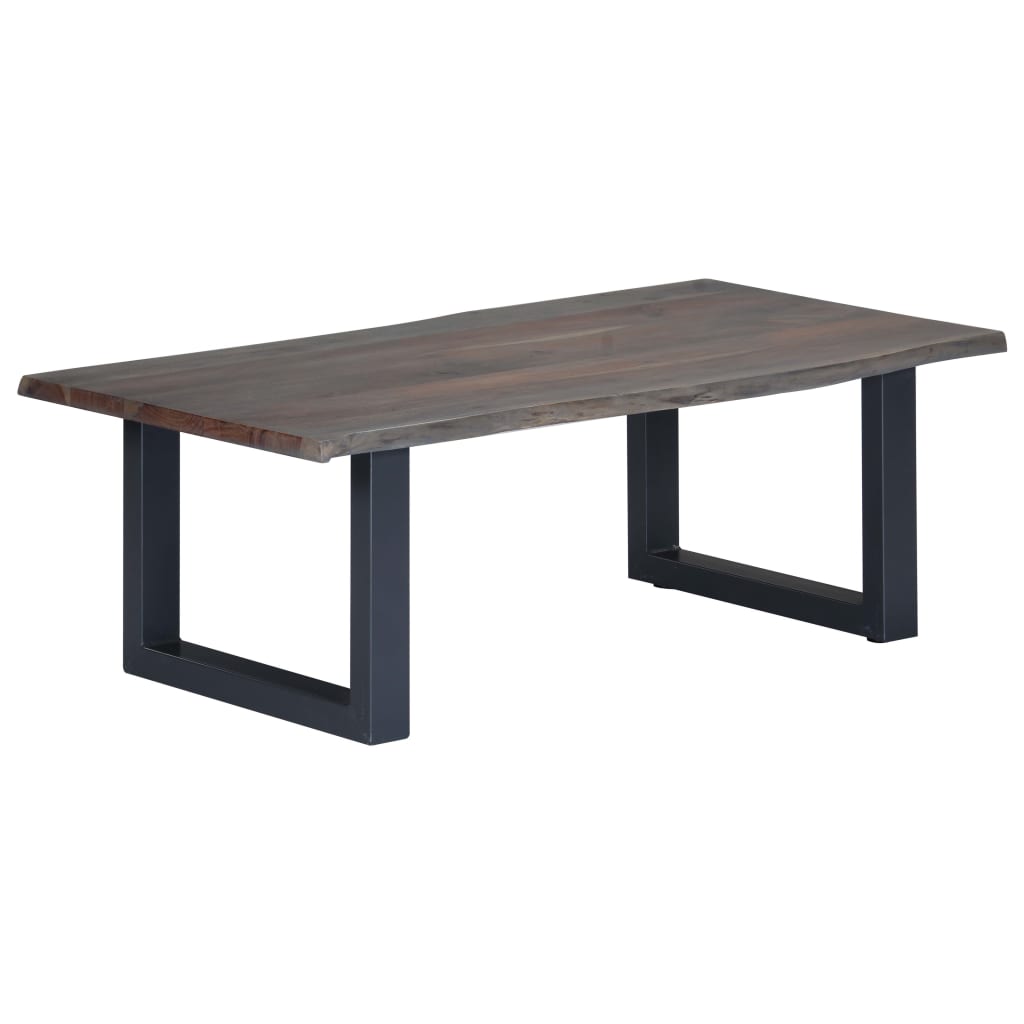 Table basse avec bord naturel Gris 115x60x40 cm Bois d'acacia