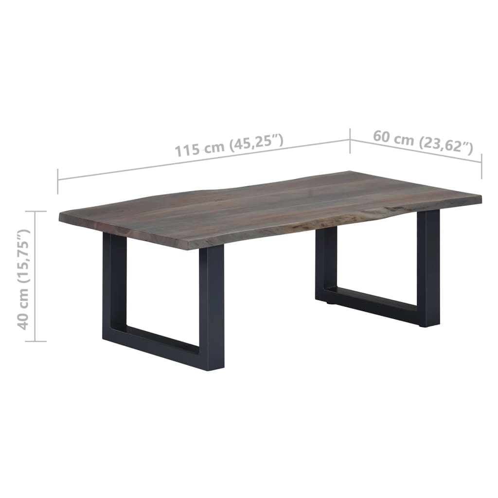 Table basse avec bord naturel Gris 115x60x40 cm Bois d'acacia