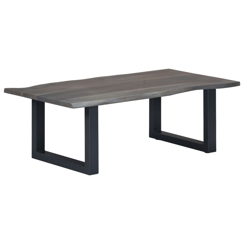 Table basse avec bord naturel Gris 115x60x40 cm Bois d'acacia