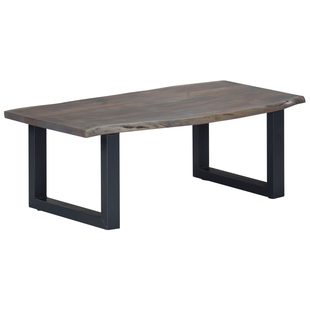 Table basse avec bord naturel Gris 115x60x40 cm Bois d'acacia