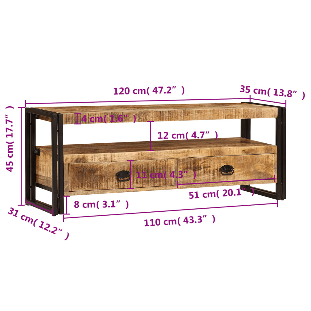 Meuble TV 120x35x45 cm Bois solide de manguier