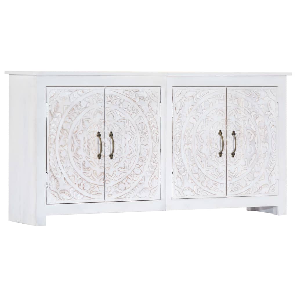 Handmade Sideboard White 140x30x70 cm Solid Acacia Wood