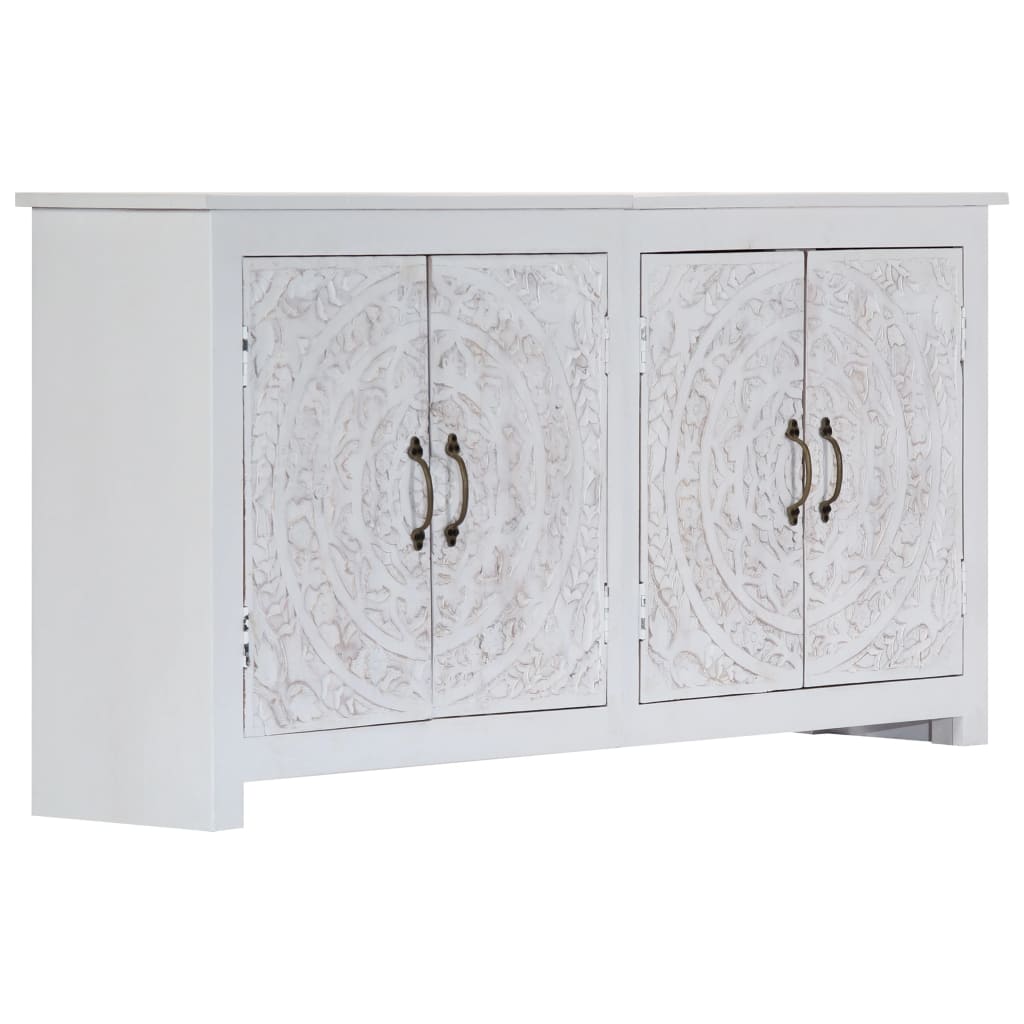 Handmade Sideboard White 140x30x70 cm Solid Acacia Wood