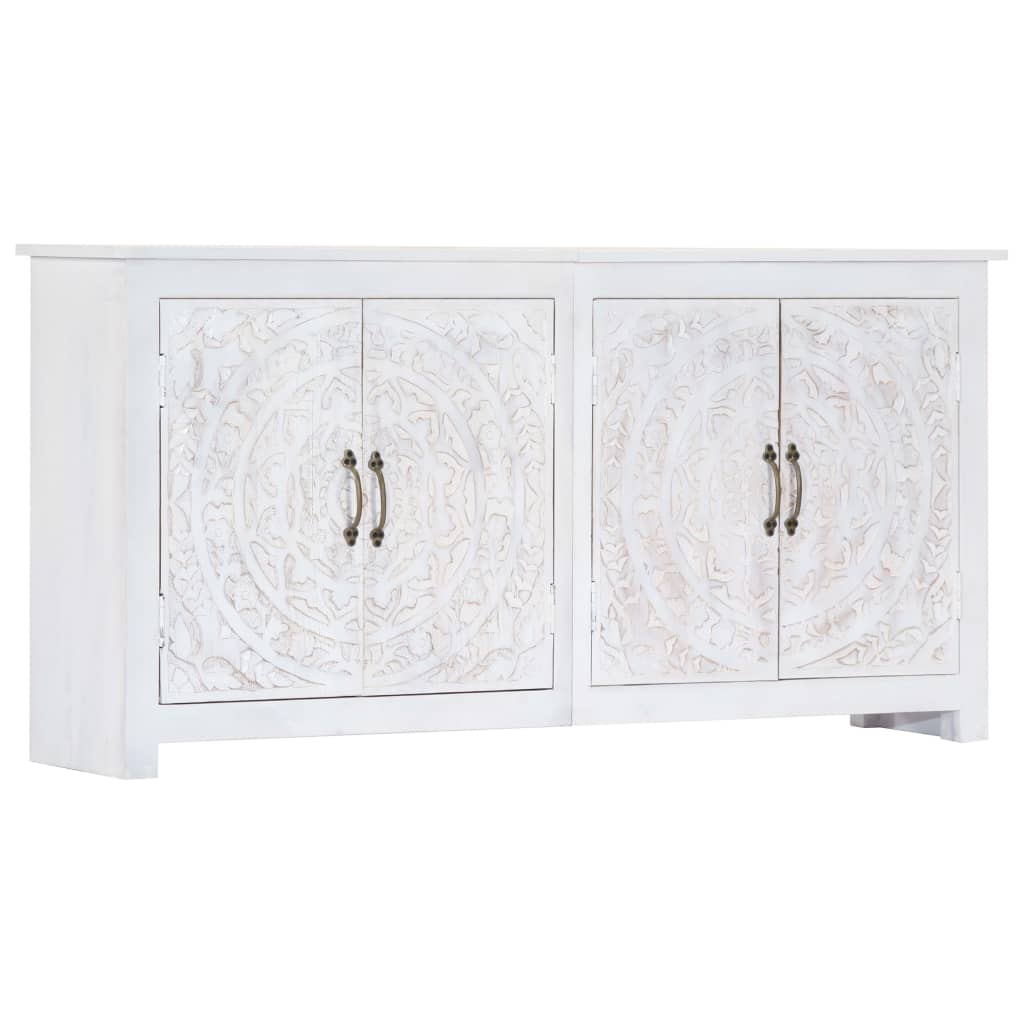 Handmade Sideboard White 140x30x70 cm Solid Acacia Wood