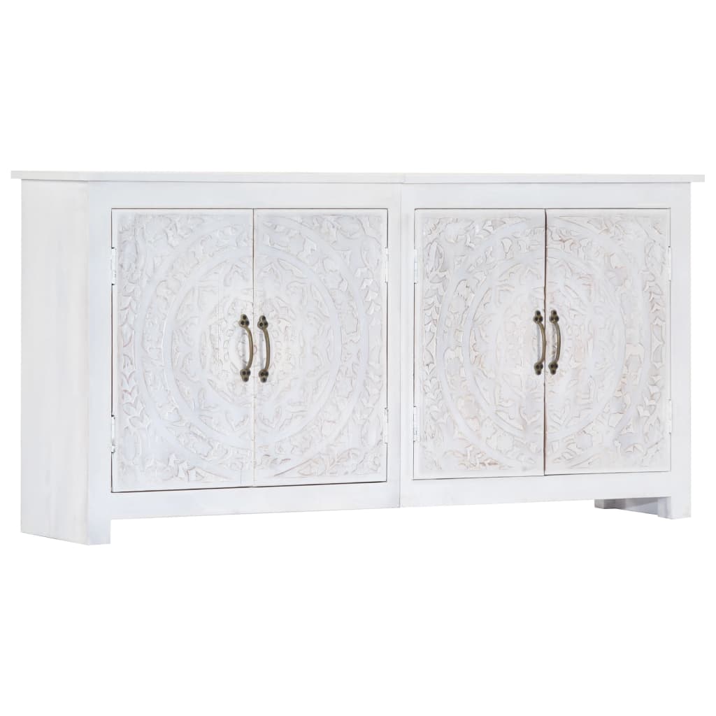 Handmade Sideboard White 140x30x70 cm Solid Acacia Wood