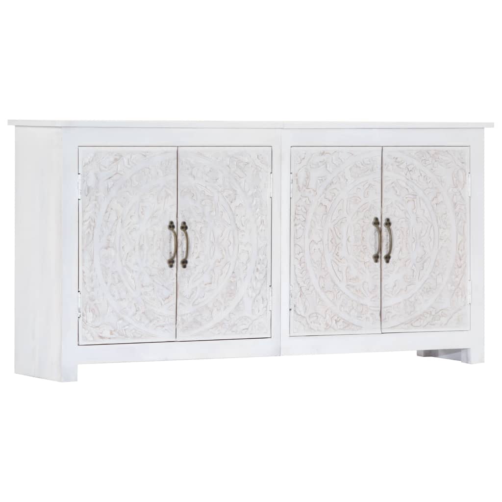 Handmade Sideboard White 140x30x70 cm Solid Acacia Wood