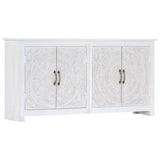 Handmade Sideboard White 140x30x70 cm Solid Acacia Wood